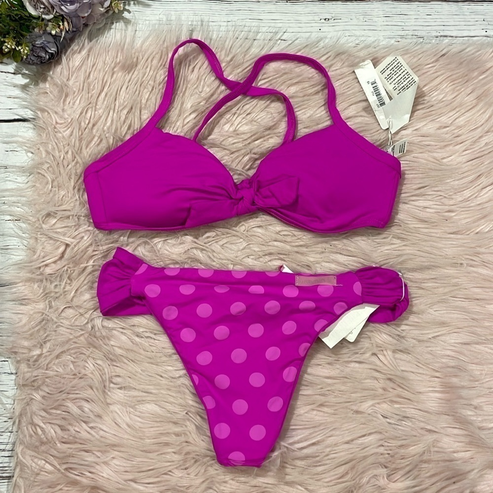 NWT Vitamin A Fuchsia Pink Push Up Polka Dot Reversible Bikini Set
